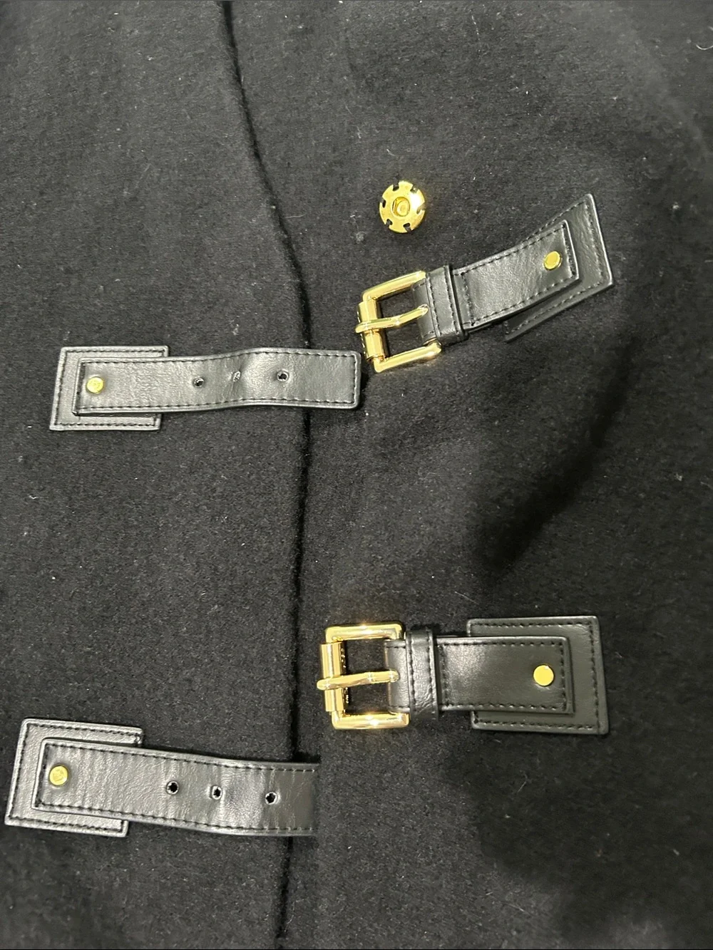 Michael Kors black wool V-Neck Sweater with Gold Buckle Accents